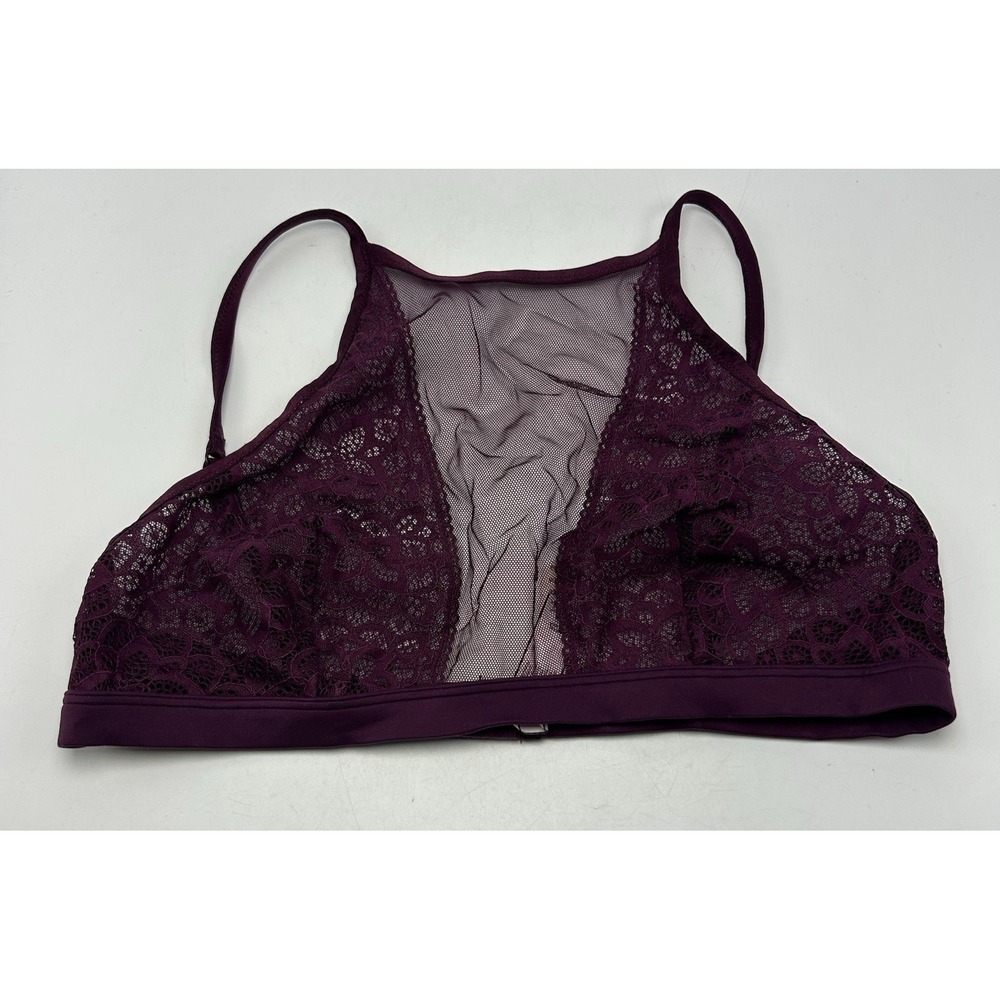 Victorias Secret Bralette Large Dream Angels High Neck Mesh Lace Sheer Plum New